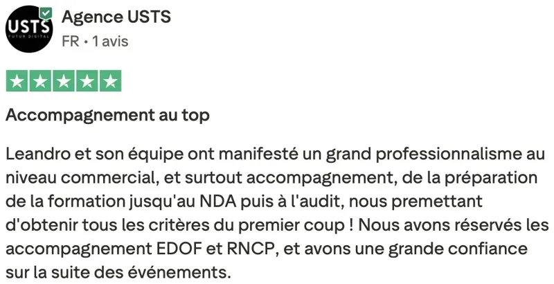 Avis Trustpilot vérifié — Agence USTS