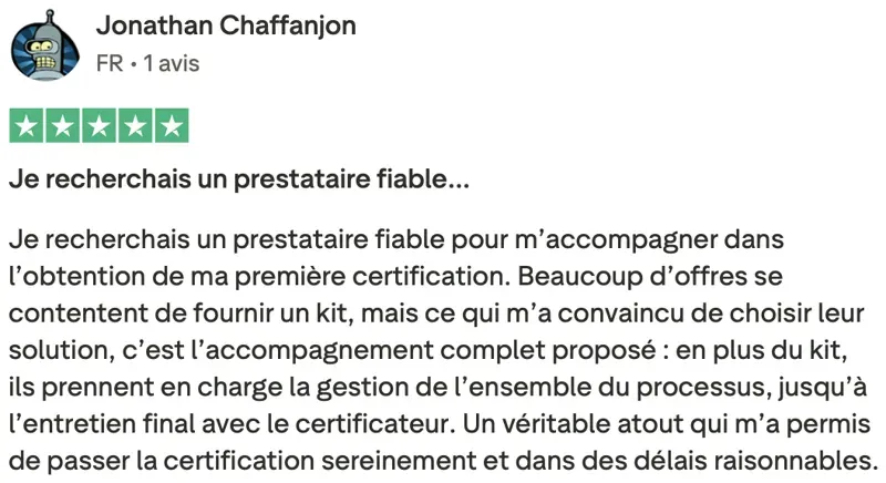 Avis Trustpilot vérifié — Jonathan Chaffanjon